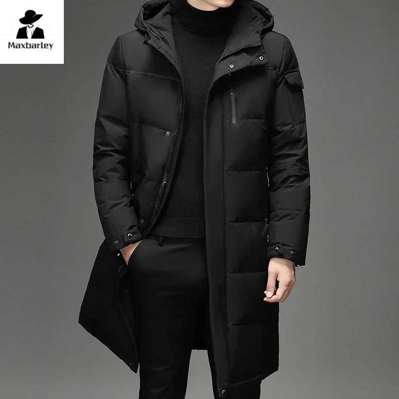 Brand Long Down Jacket Mens Winter New Casual Solid Color Hooded White Duck Down Warm Parka Outdoor Snow Cold-Proof Hooded Coat X250725