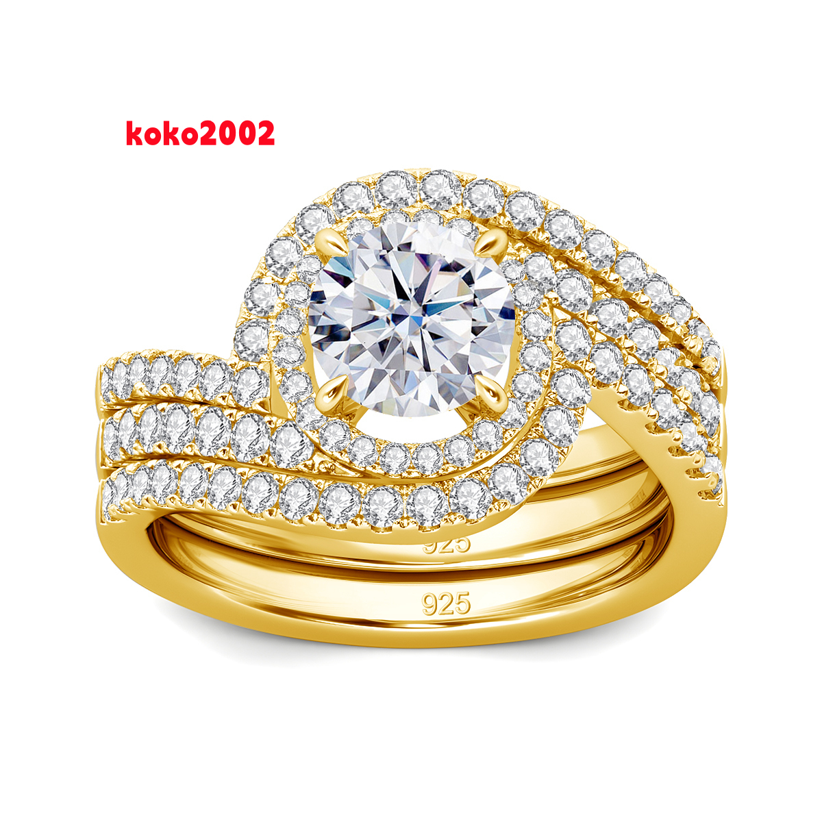 Luxury Rings 3pcs Set Wedding Engagement 925 Sterling Silver 18K Gold Woman Moissanite Diamonds Finger Ring