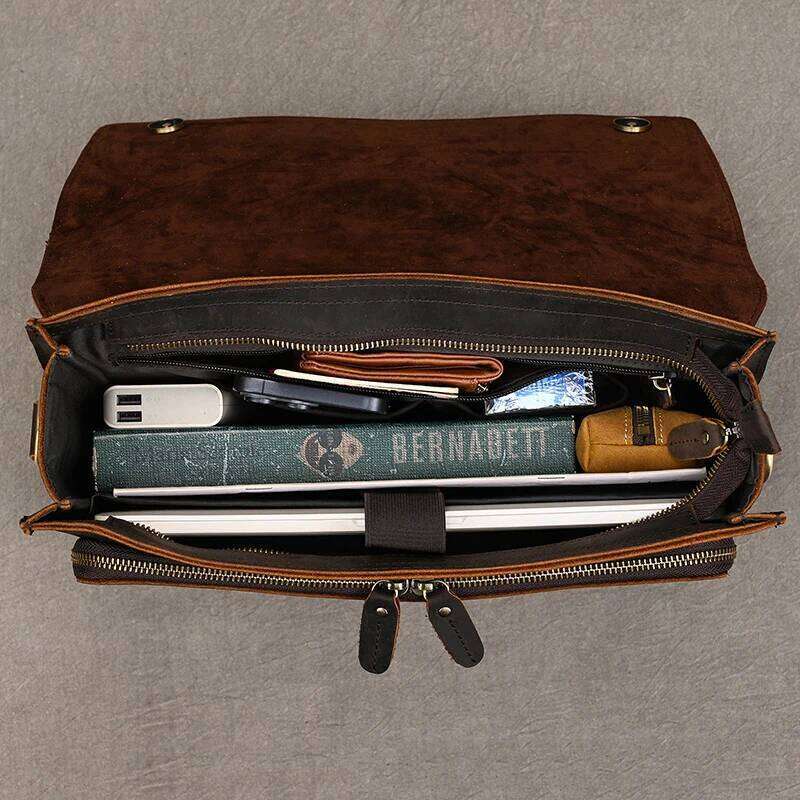 Luufan Genuine Men's Briefcase Bag Fit 14" Laptop Business Handbags Daily Working Tote Cow Leather Male Computer bags