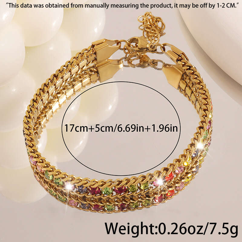 Titanium for Women High-End Wholesale Fashion Simple Stainless Steel Three-Layer Inlaid Dia Versatile Light Bracelet