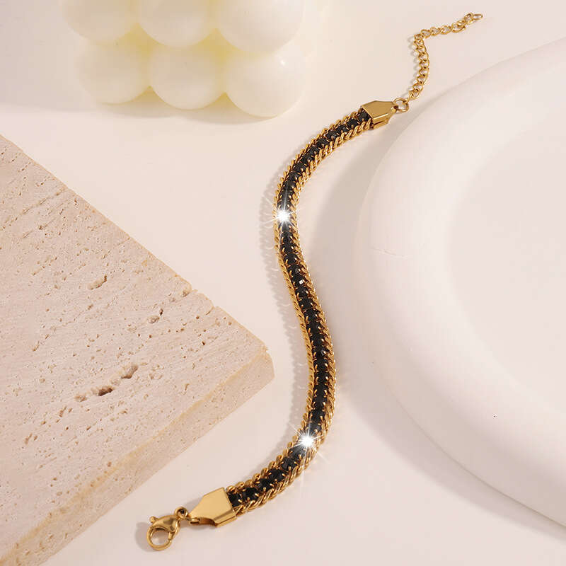 Titanium for Women High-End Wholesale Fashion Simple Stainless Steel Three-Layer Inlaid Dia Versatile Light Bracelet