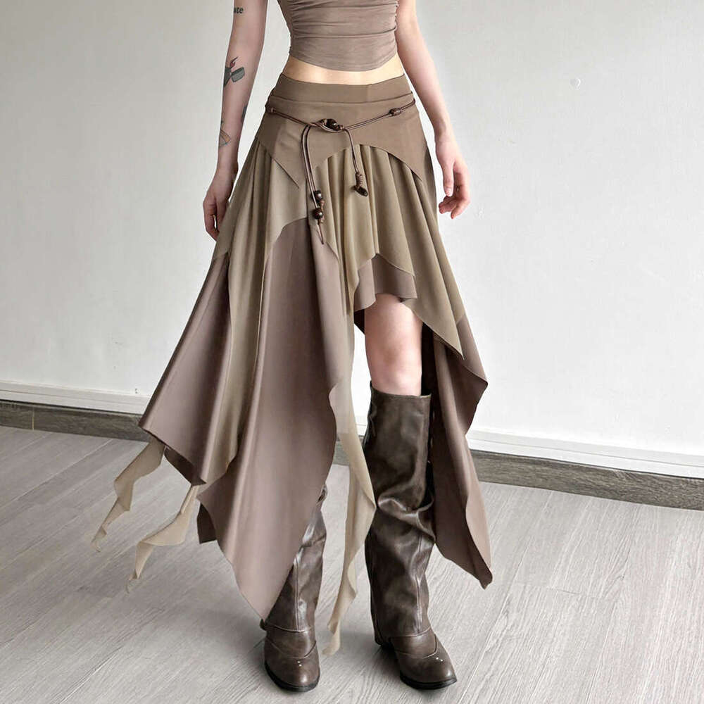 2025 Summer New Hot Girl Style Slit Irregular Elegant High Waist Slim Fit Versatile Midi Skirt for Women cd1