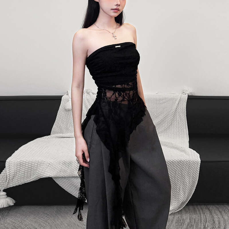 2025 Spring New Women's Fashion Solid Color Slim Street Style Off-Shoulder Tube Top Backless Vest 183