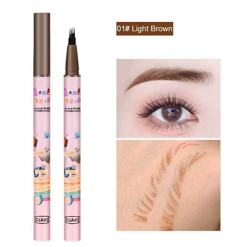 Colors Pen Waterproof 4 Fork Tip Eyebrow Tattoo Cosmetic Long Lasting Natural Dark Brown Liquid Eye Brow Pencil X250725