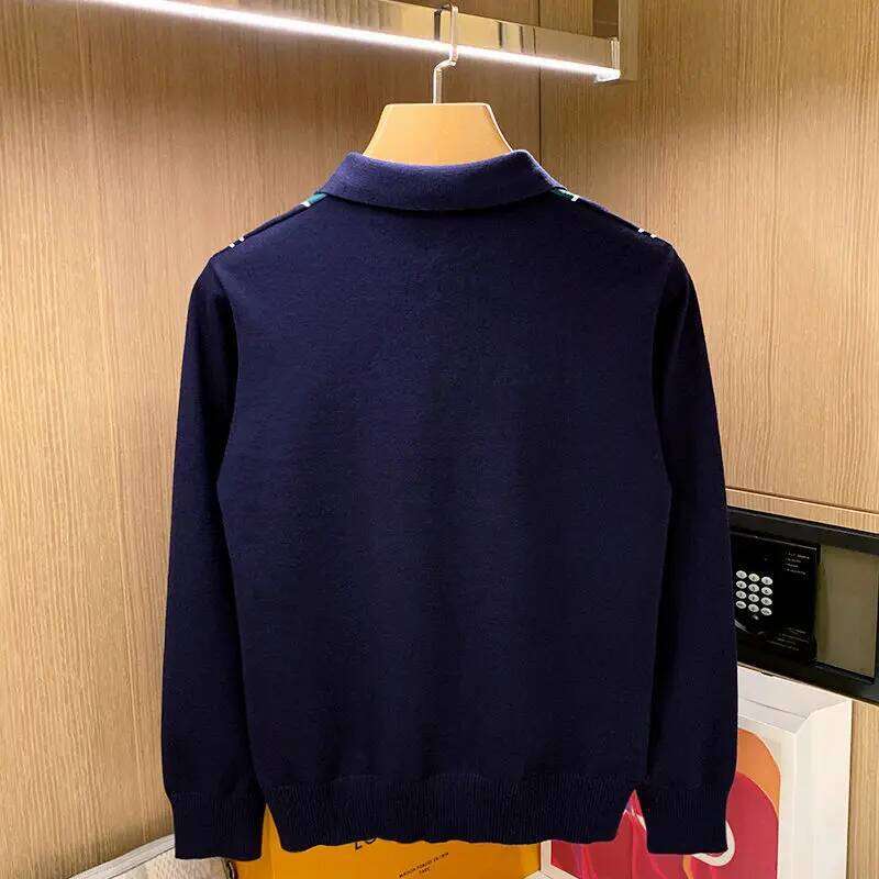 French Men Knitted Polo Shirts Long Sleeve Striped Turn-Down Collar T-Shirts Tops Slim Design
