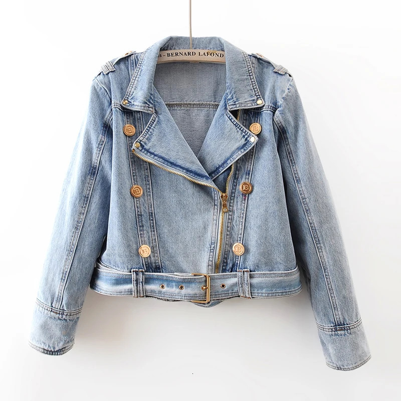 Spring Autumn High Waist Zipper Long Sleeve Denim Coat Womens Casual Short Loose Jean Top Motorcycle Jackets Female 250725