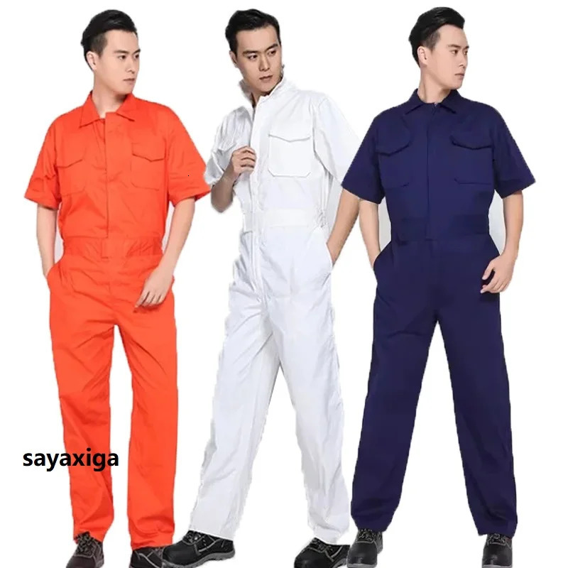 100 Cotton summer work overalls short sleeves working Uniforms mechanical electrical repairman coveralls Safety Work jumpsuits 250725