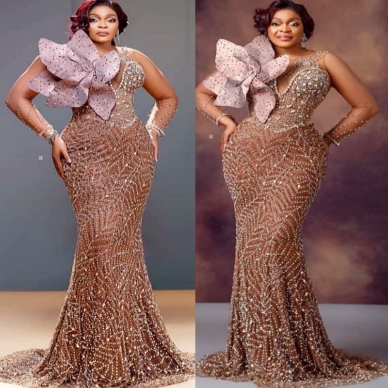 Mermaid Chocolate Prom Dresses 2025 Flower Beaded Crystals Illusion Evening Formal Party Second Birthday Engagement Gowns Plus Size Dress For Special 