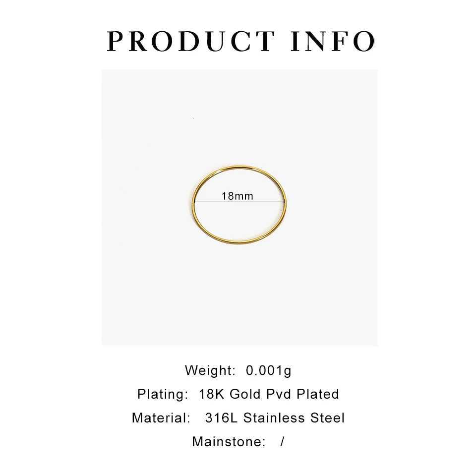 GHIDBK 0.5mm ultra-thin stainless steel explosion-proof ring suitable for womens fashion simple 18K Pvd gold-plated ring office style W250417