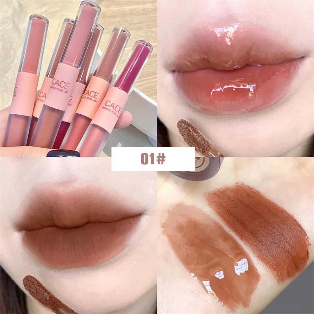 CACE Double End Lip Glaze Full Gloss Mirror And Matte Velvet Long Term Color And Moisture Lip Gloss Anti Stain CosmeticXJ250724