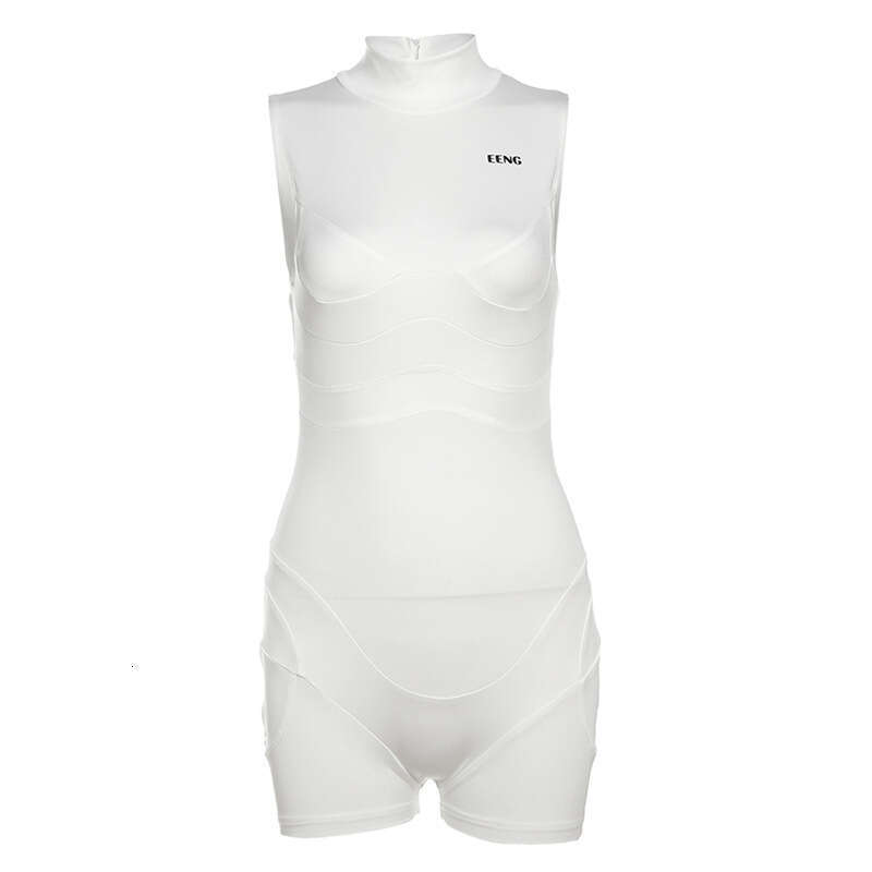 2025 Summer New White Slightly High Neck Sleeveless Slimming Niche Design Versatile Jumpsuit for Women 10e