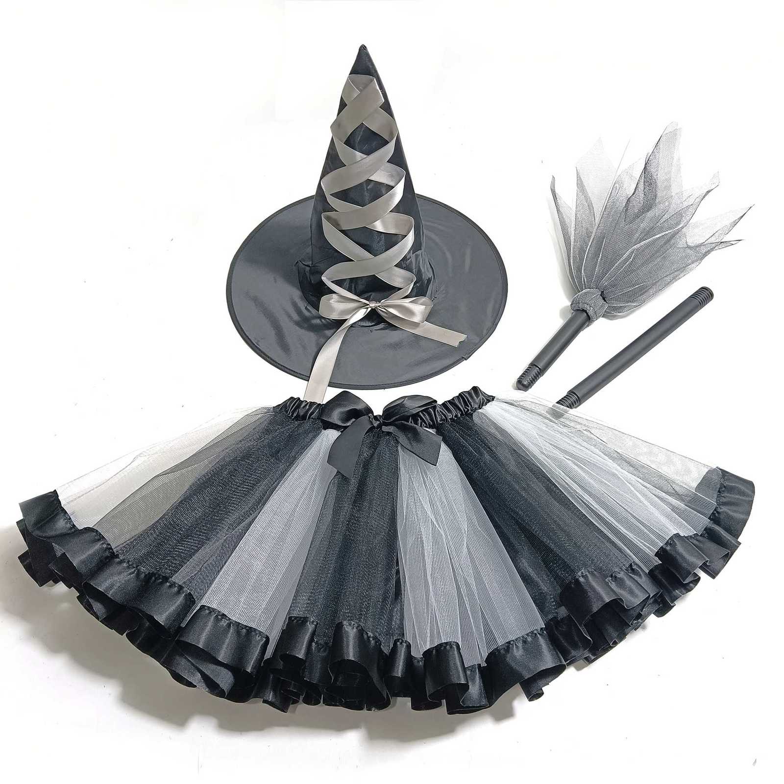 Girls Halloween Witch Costume Set for Cosplay Parties Includes Breathable Soft Lining Skirt Broom Hat for Children Z250725