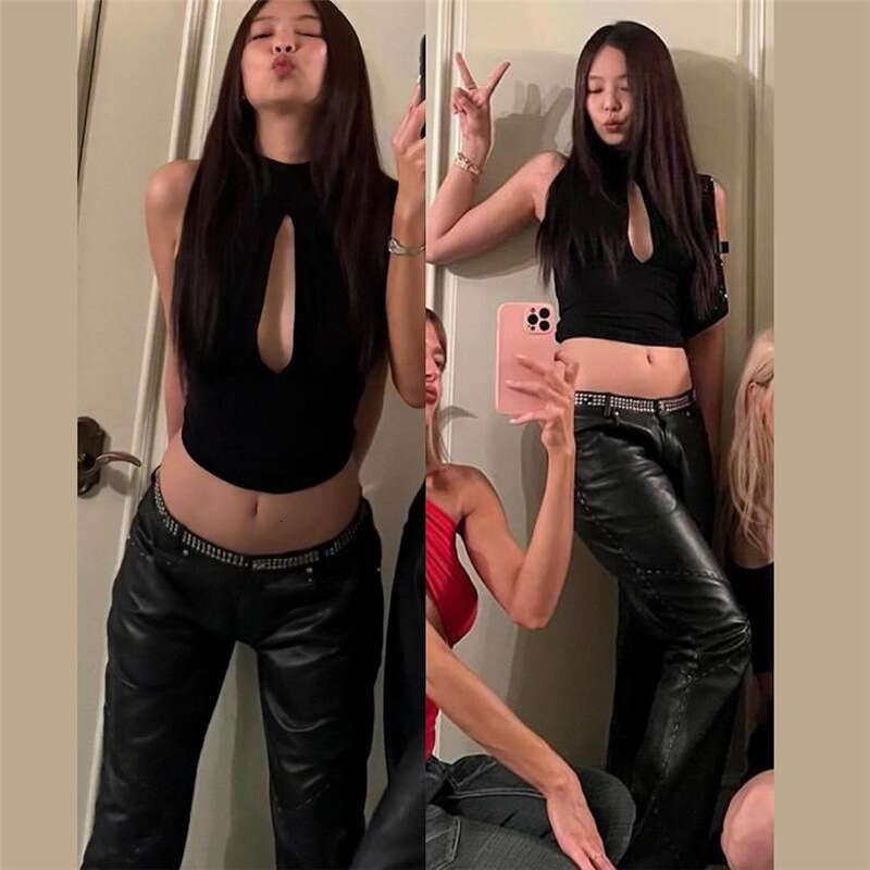 2024 Summer New Women's Solid Color Slim Fit Crop Street Fashion Round Neck Sleeveless Top 410
