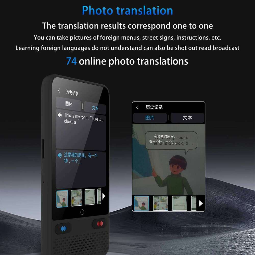 Designer brand portable language device offline translation supports voice and video recording