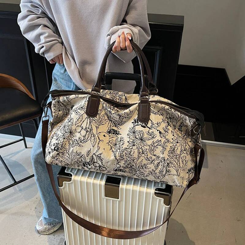 Short Distance Travel Duffel Bag Women Lightweight Fiess Carry On Lage Bags Outdoor Hiking Shopping Handbag Retro Schoolbag