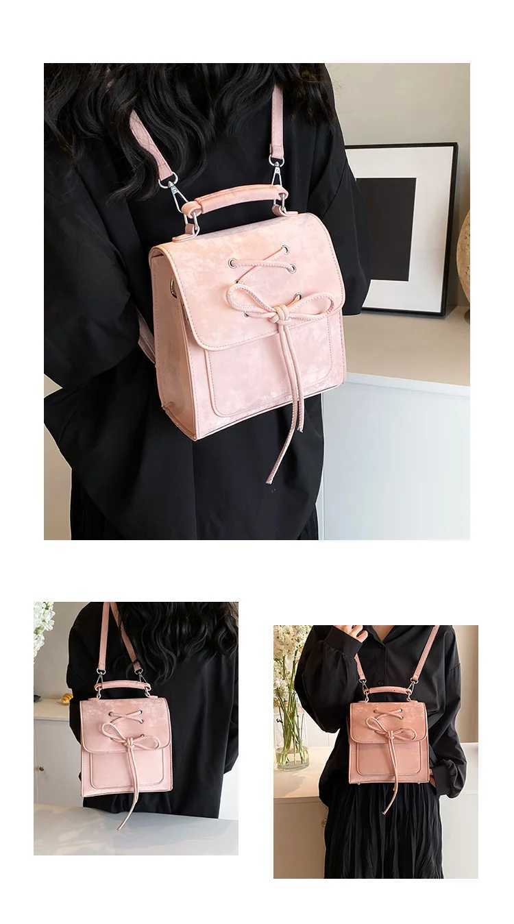 New Ballet Style Wens Backpack Girls College Backpack Fi Wens Item Storage Handbag Bow Decorati PU Material Y250724