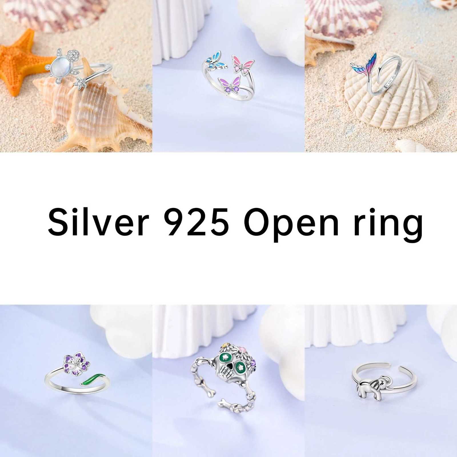 Womens Clover Ring Original 925 Silver Zircon Adjustable Skull Butterfly Flower Finger Open Ring Birthday Jewelry Gift W250417