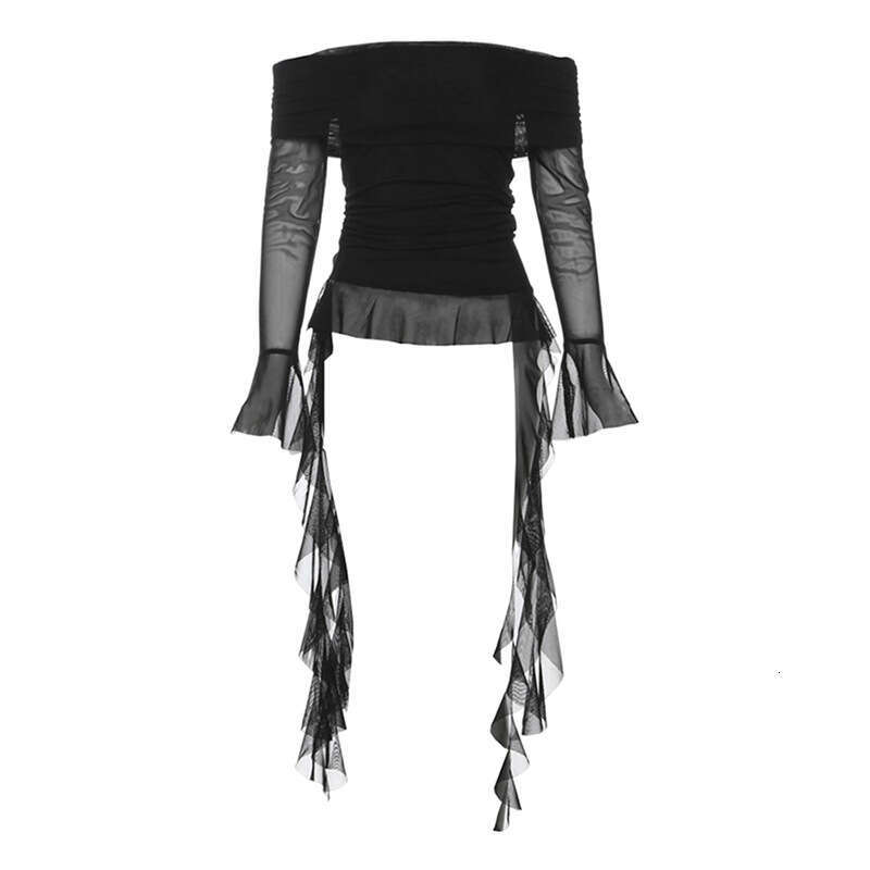 2024 Autumn New Women's Solid Color Slim Fit Street Fashion Off-Shoulder Long Sleeve Backless Top c3d