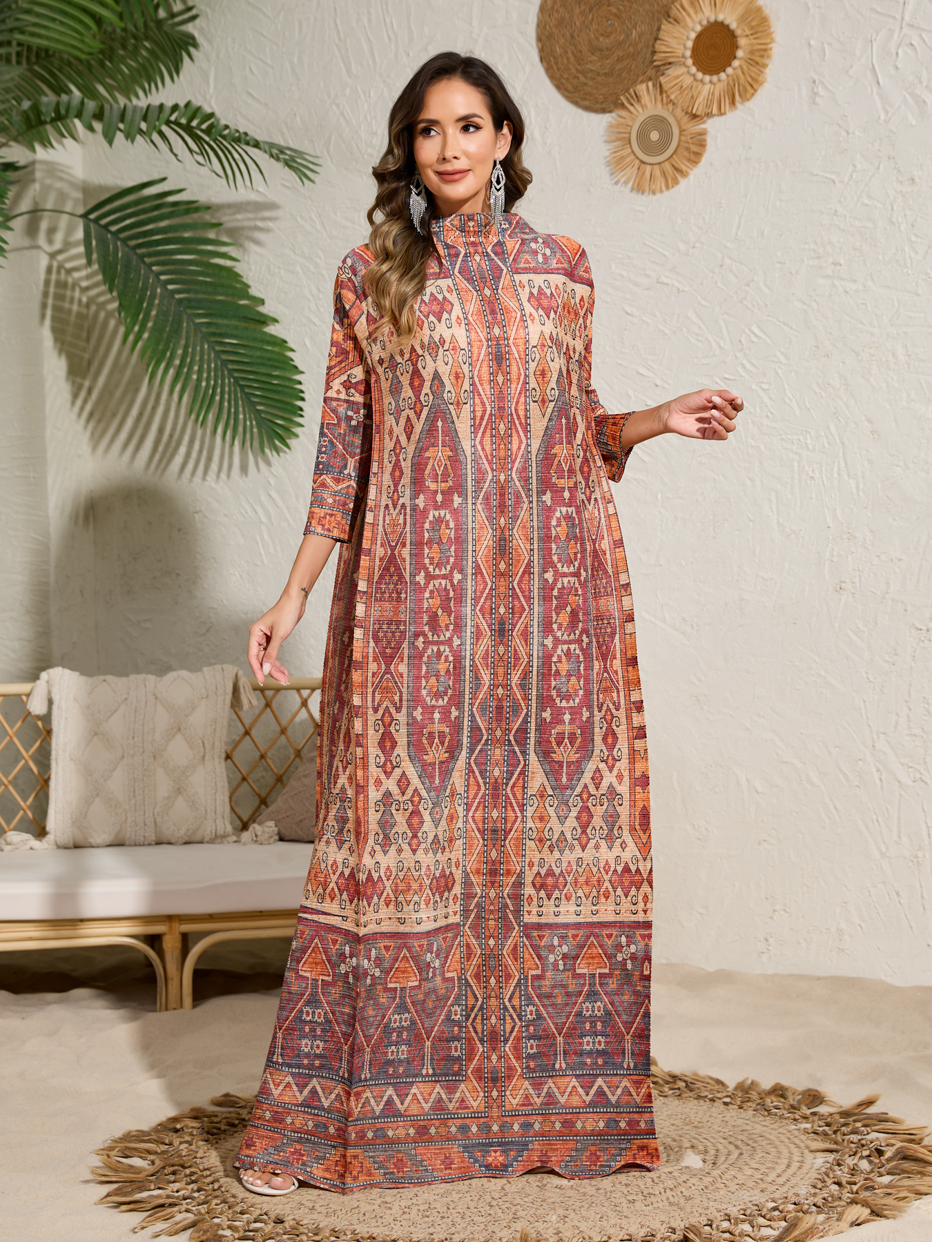 dress Ethnic Clothing Ladies' elegant, loose and printed long-sleeved dress in Arab style NZ013