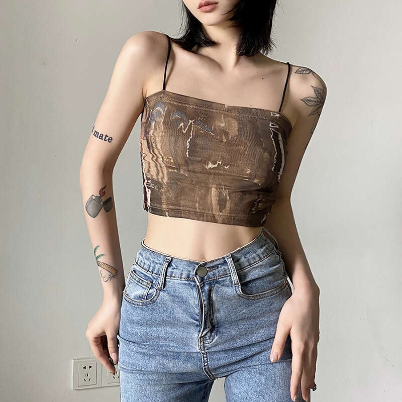 2022 Spring New Women's Fashion Solid Color Slim Street Style Sexy Backless Camisole Top edf