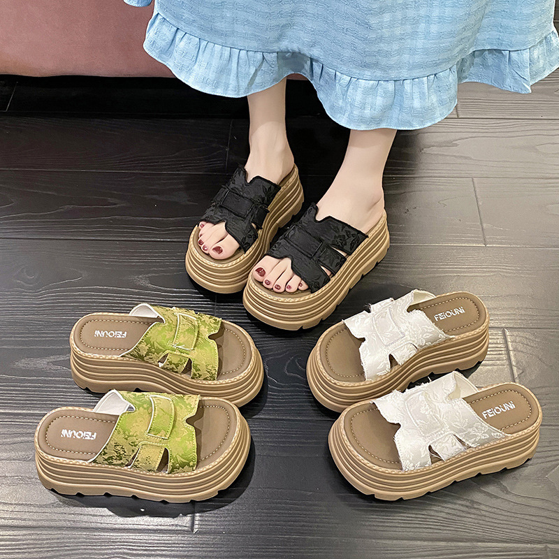 Ddmysports European Style Soft Leather Platform Thick Sole Slide For Women Summer New Height Increasing Outdoor Versatile Casual Beach Sandals Outdoor