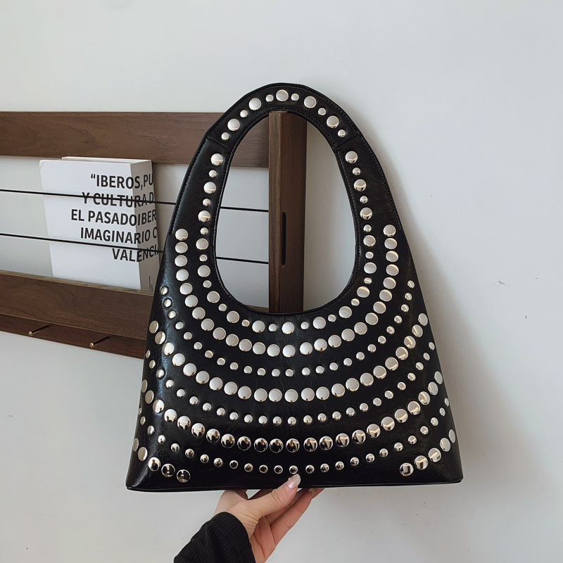 Luxury Brand Designer Bag Women's Bag European And American Punk Style Heavy Rivet Handbag Shoulder Bag 2025 New Large Capacity Women's Unde
