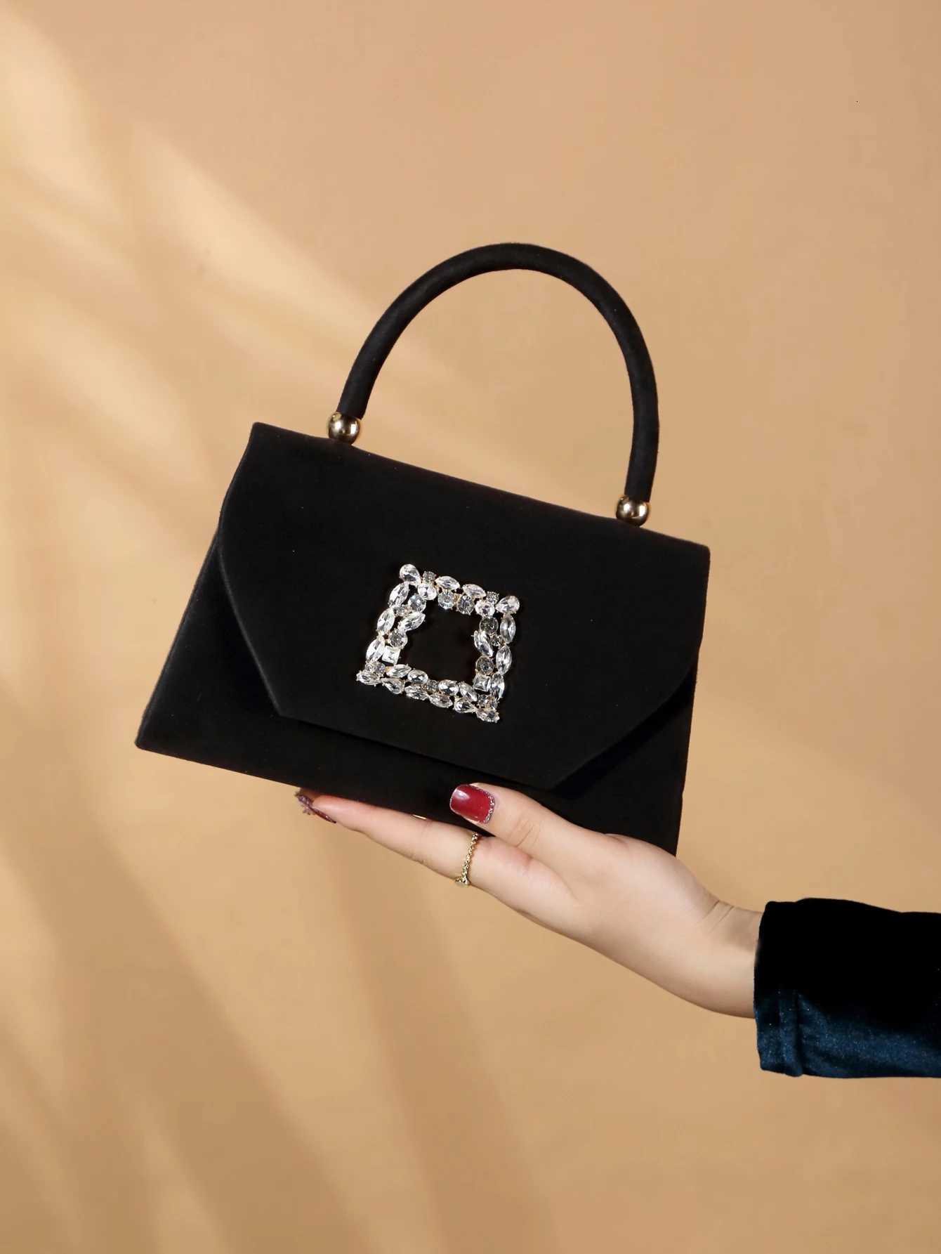 1pc Elegant Fashionable Sparkling Velvet Evening Clutch Bag Y250725