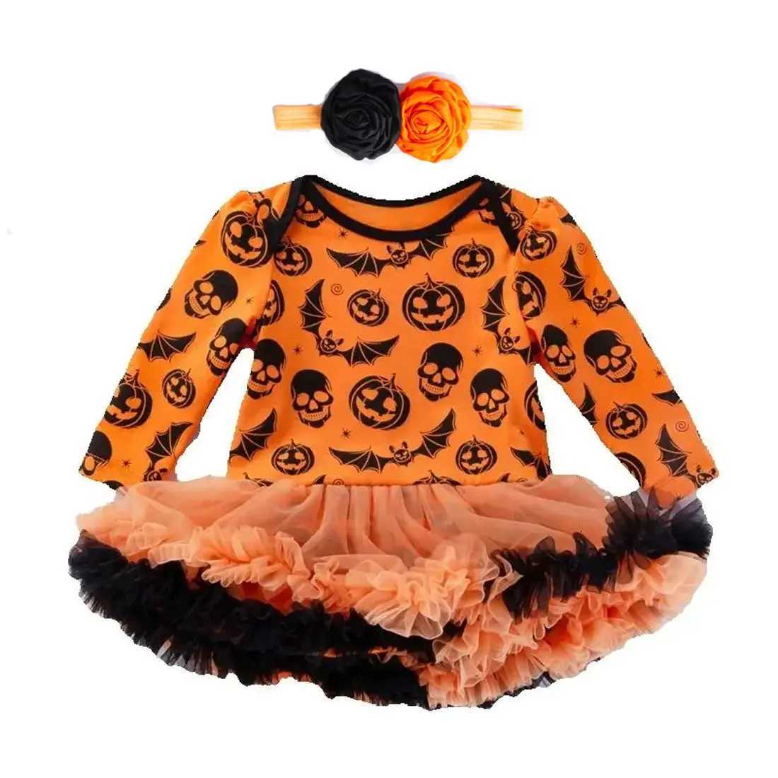 2025 Halloween Autumn and Winter Festive Par Infants and toddlers cosplay Pumpkin Print Cute Warm Short Skirt + Headband Z250725
