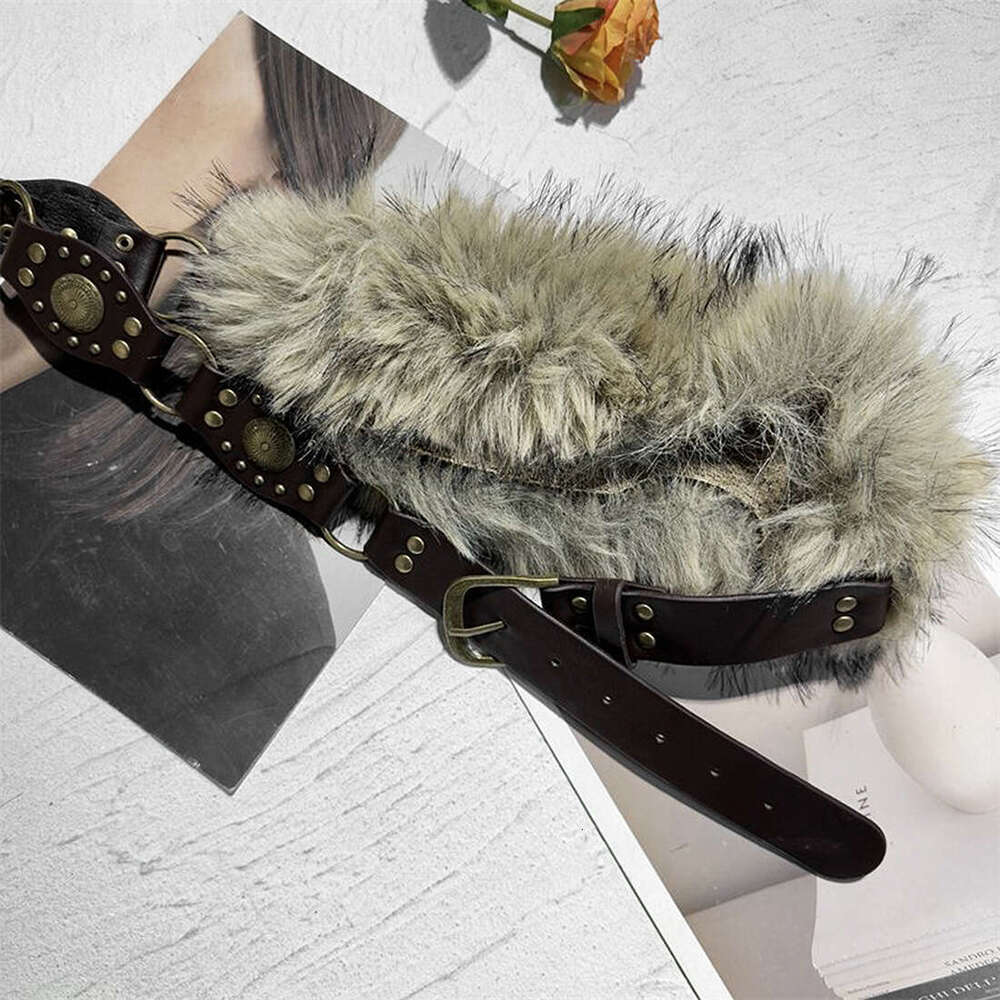 2025 Summer New Style Furry Patchwork Personality Loose Versatile Fashion Trend Waist Decoration for Women f59