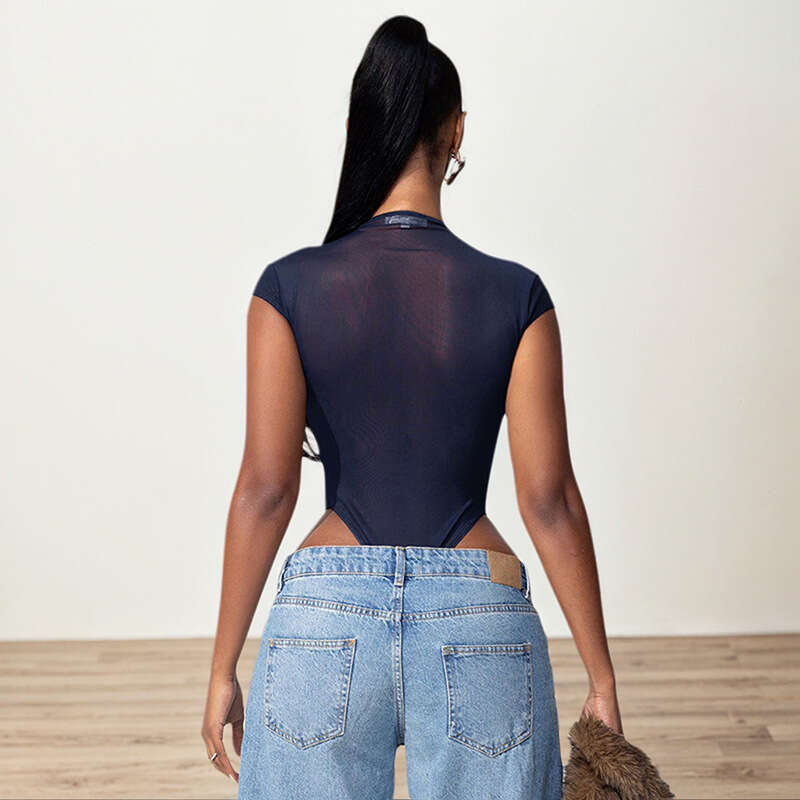 Ybs123 Women's Summer New Solid Color Hidden Button Sleeveless Mesh Sexy Jumpsuit B5