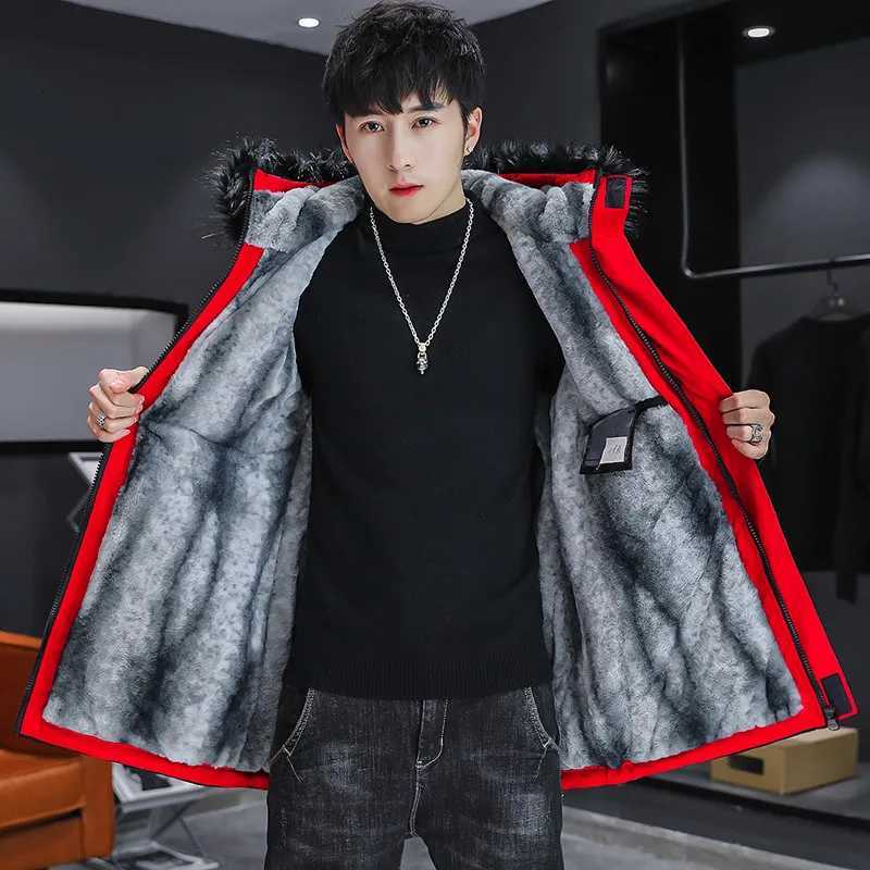 Autumn Winter Mens Fleece Mid-Length Hooded Jackets Fur Collar Thick Warm Windbreaker Streetwear Long Coat Parka X250725