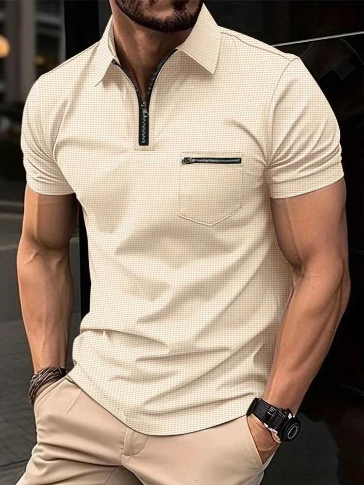 Mens Casual Summer Short Sleeve Polo Shirt Office Fashion Lapel Zipper Pocket T-Shirt Mens Breathable Polo Shirt Mens Top XJ250725
