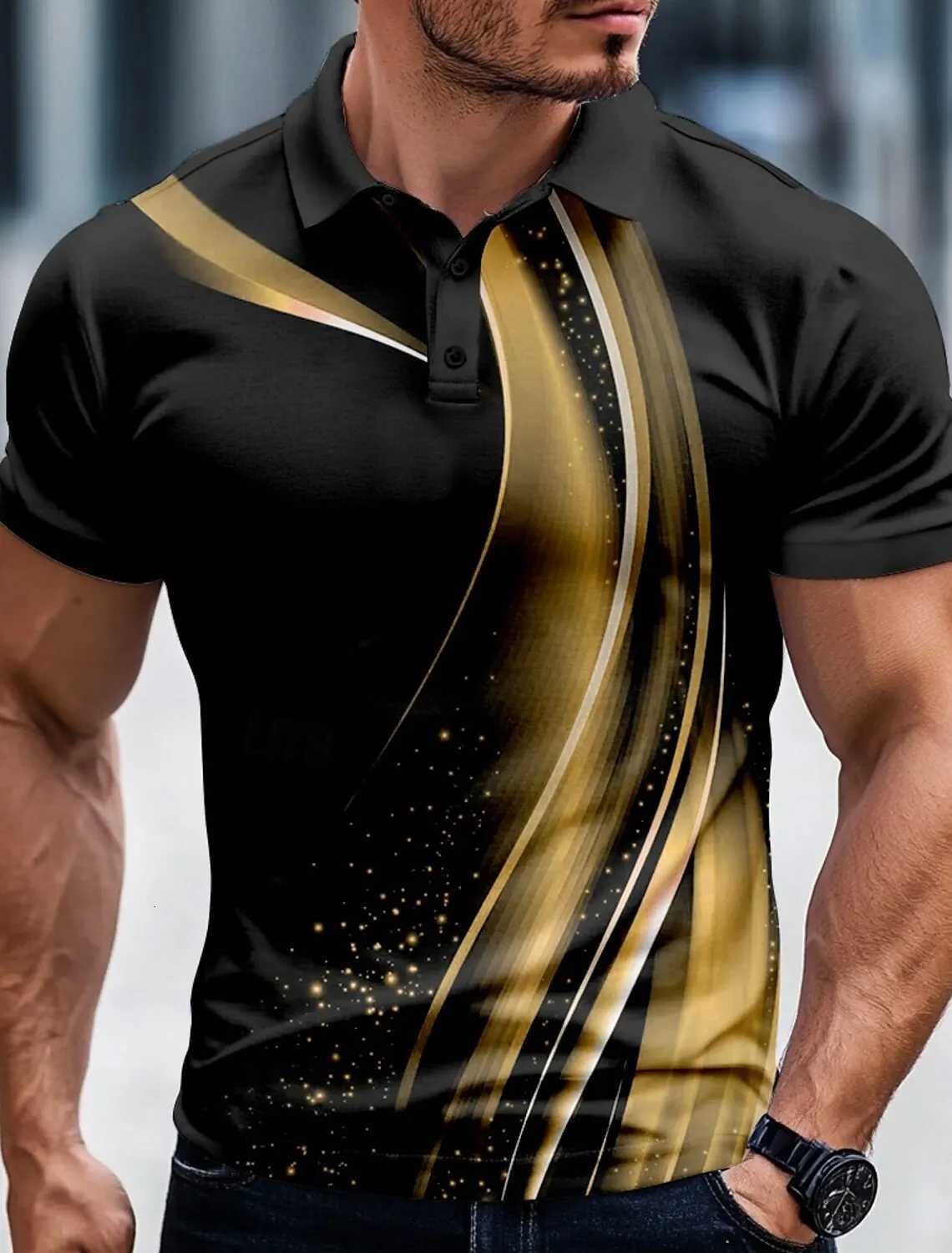 3D Printed Mens Geometric Line Polo Short Sleeve Polo Shirts Collared Shirts Casual Outdoor Business Daily Wear XJ250725