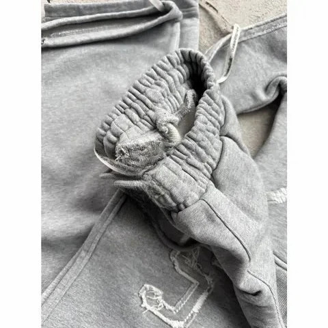 2K Fashion Light Gray Zipper Sportswear Outfits Women Goth Letter Graphic Patch Jacket Sweatshirt Harajuku Straight Sweatpants 250723