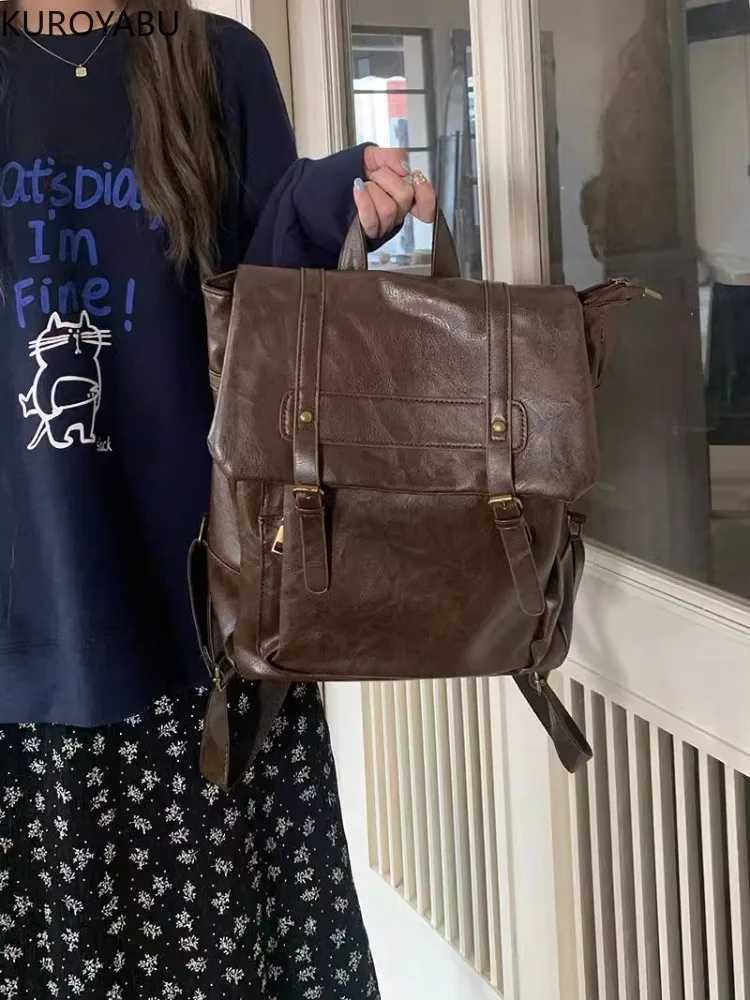 Vintage Brown Jk Backpacks Wen High Street Preppy Style Pu Leather Backpack Ladies Harajuku Casual School Bag Fi Y2k Bags Y250724