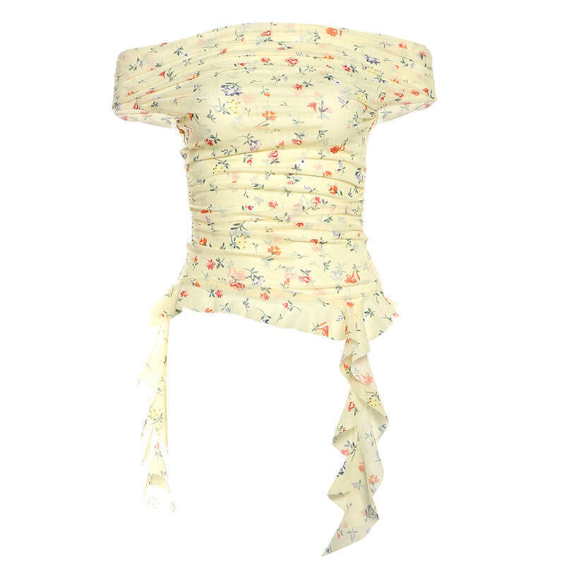 2025 Summer New Fashion Casual Waist-Cinching Slim Irregular Ribbon Floral Off-Shoulder Women's Dress b45