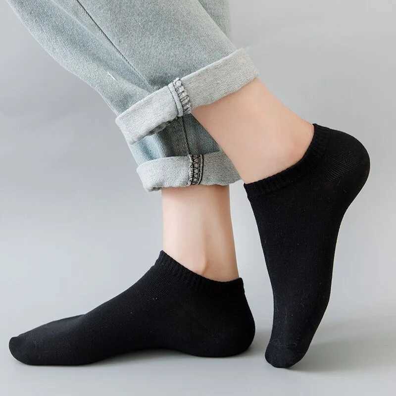 10Pcs/ Mens Socks Spring Summer Thin Breathable Soft Polyester Cotton Socks Black Casual Business Ankle Boat Socks Size EU38-45 X250725