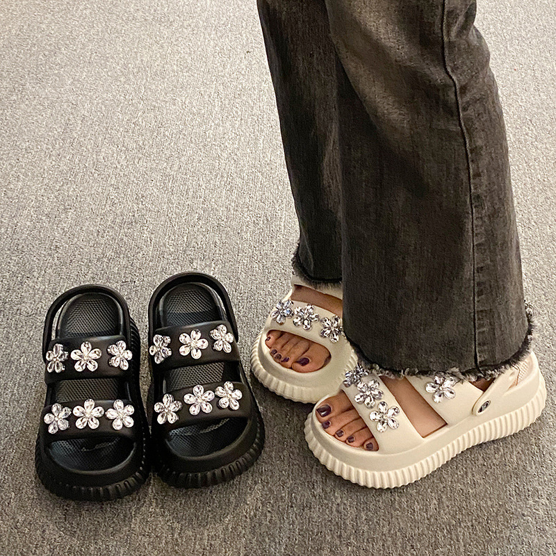 Ddmysports EVA Cushion Sandals For Women Summer Trendy Outdoor Wear Platform Thick Sole High Heel Two Way Beach Non Slip Slippers Outdoor Shoes