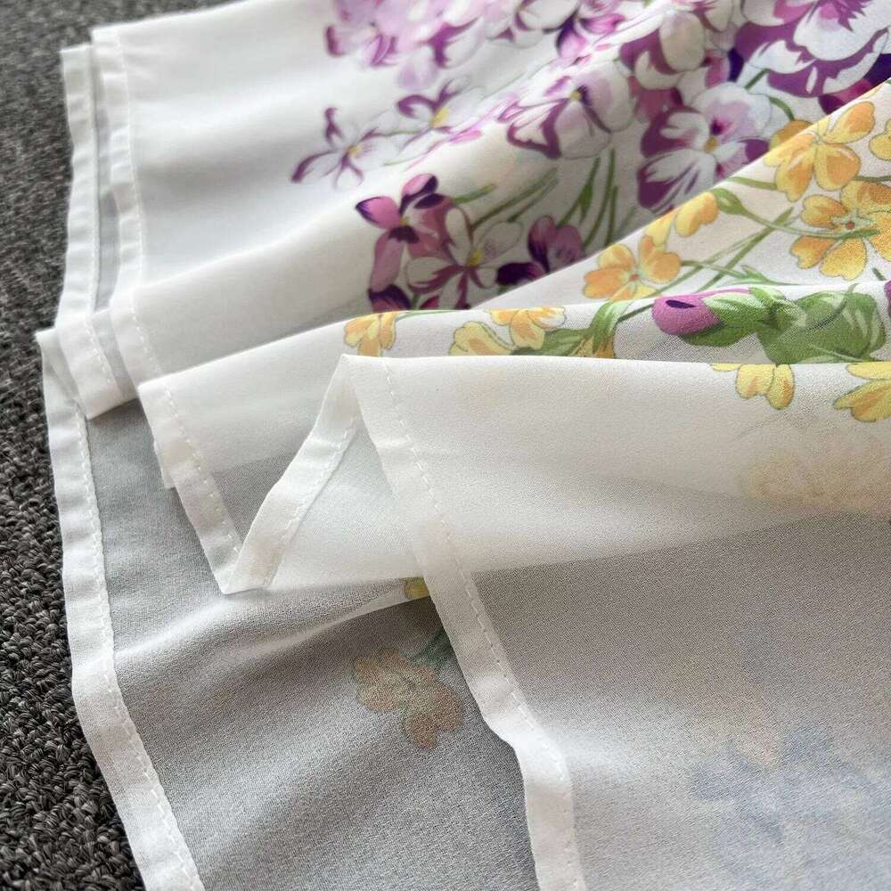 Fashion Runway Gorgeous Flower Holiday Chiffon Dress Women Stand Long Lantern Sleeve Floral Print Belt Lace Up Boho Robe Vestido