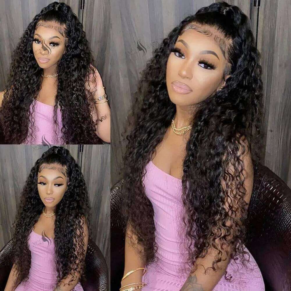 13x6 deep Curly Frontal Human Hair Wig 30 34 Inch Pre Plucked Deep Wave Lace Front Wigs 100 Brazilian human hair