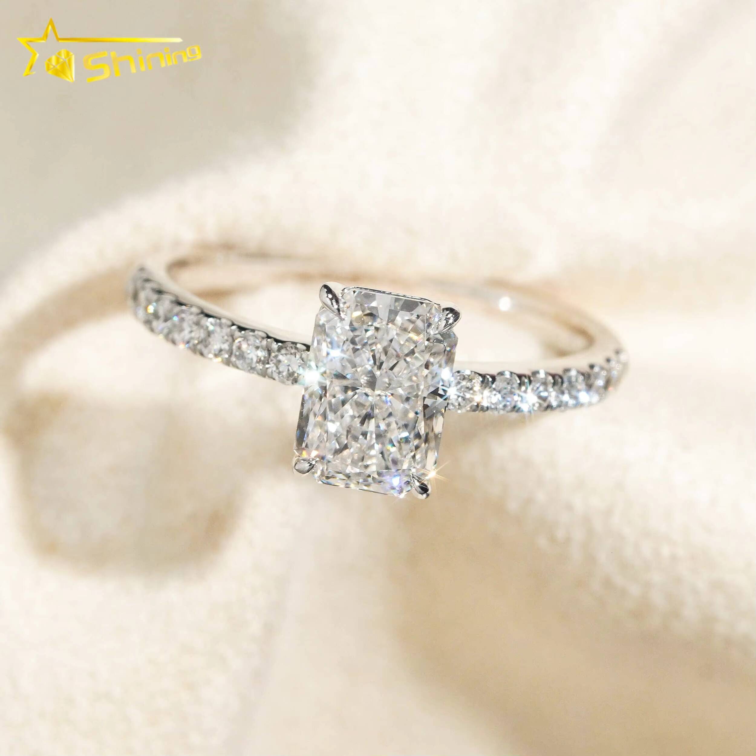 Emerald Cut 1.5ct VVS1 Lab Grown Diamond CVD Mirco Pave Engagement Ring 18K Solid Gold Wedding Ring