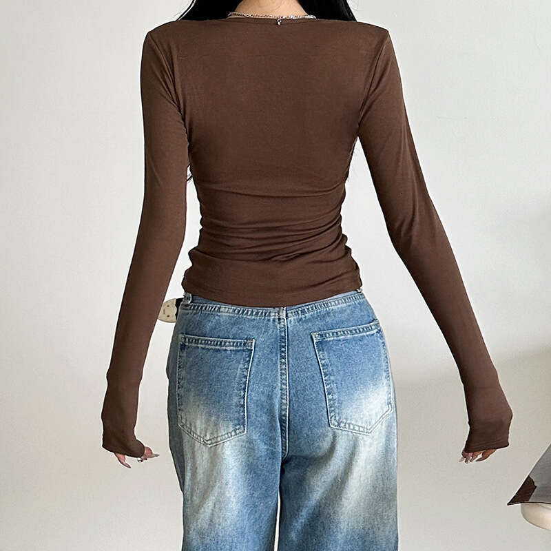2024 Autumn Winter New Fashion Sexy Long Sleeve V-Neck T-Shirt for Women cb0