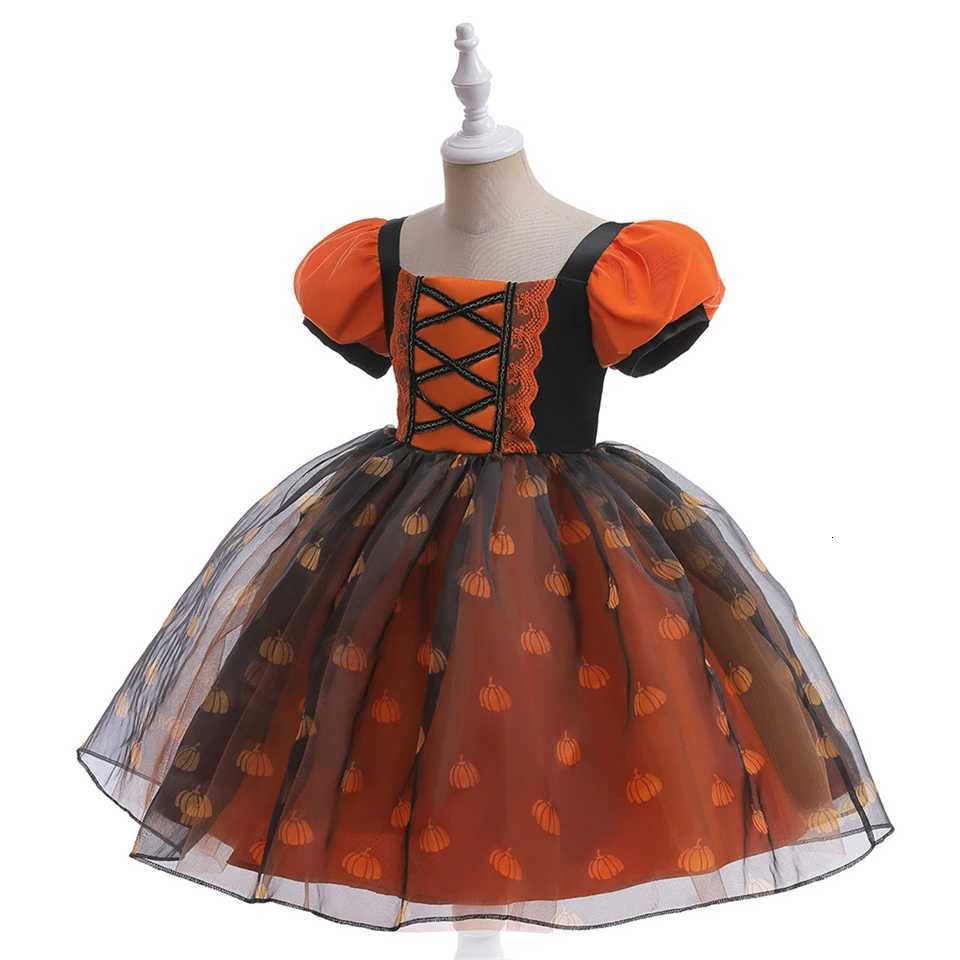 Fancy Girl Halloween Disguised Child Pumpkin Print Witch Princess Dress Children Cosplay Masquerade Par Performance Clothing Z250725