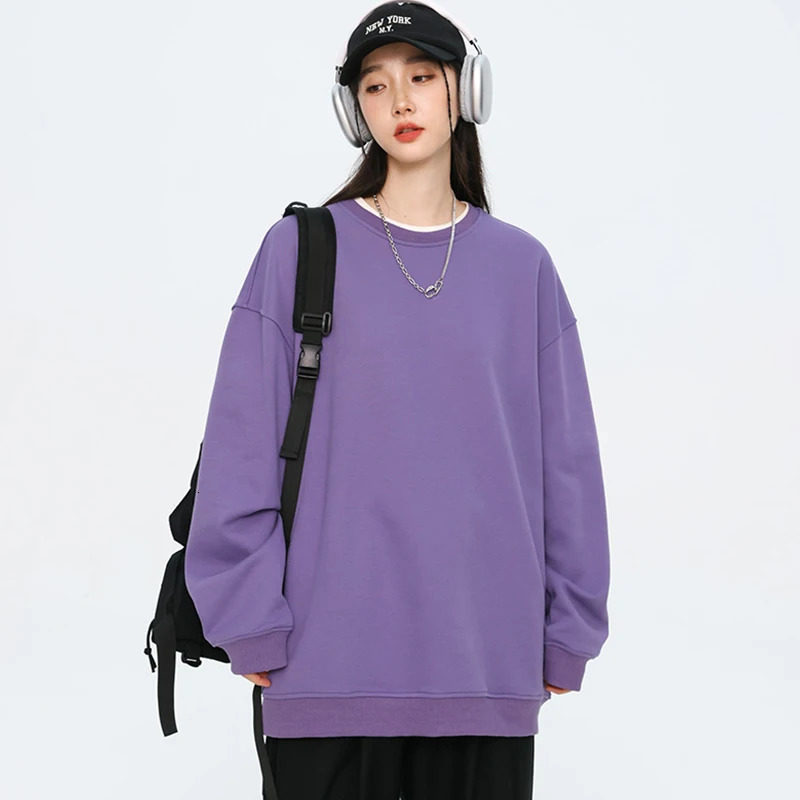 Autumn Oversized Purple Sweatshirts for Women Casual Streetwear Hoodie 2024 Female Long Sleeve Crewneck Pullovers Tops 250725