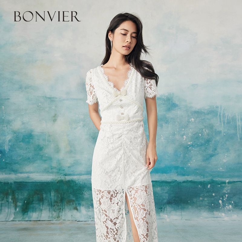 2025 Women's summer French style slim sexy temperament lady lace dress high-grade lace embroidery summer embroidery gauze skirt 6116765