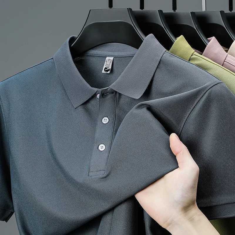 2025 New Mens Business Casual Short Sleeve Shirt Solid Color Polo Shirt Fashionable Breathable Comfortable Versatile Top XJ250725