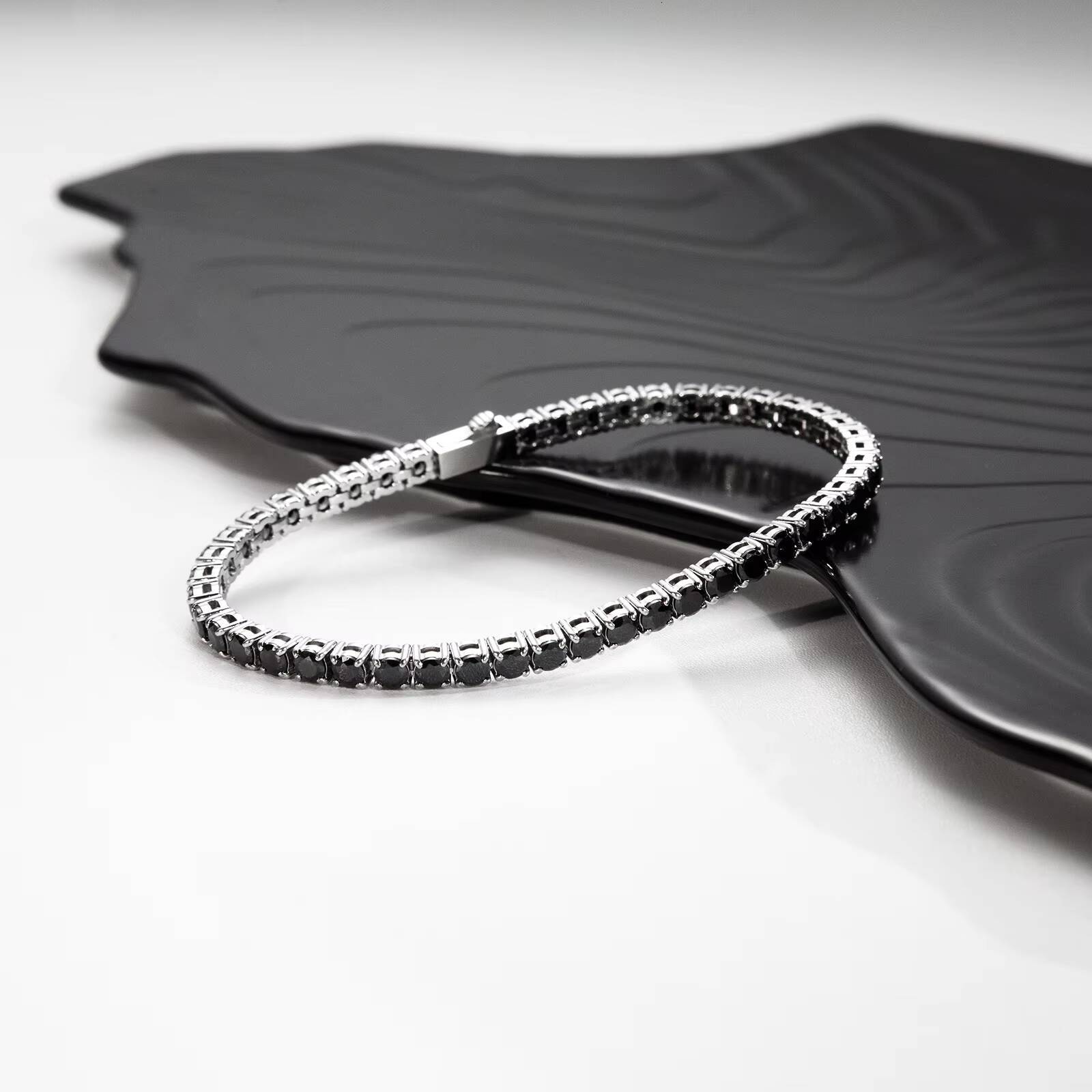Fashion Stainless Steel Pure Black Zircon Tennis Chain with Custom Length Bracelet Jewelry for Gift