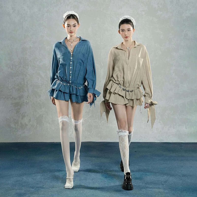 2024 Autumn New Women's Solid Color Loose Street Fashion Low Waist Turn-Down Collar Long Sleeve Dress 55e