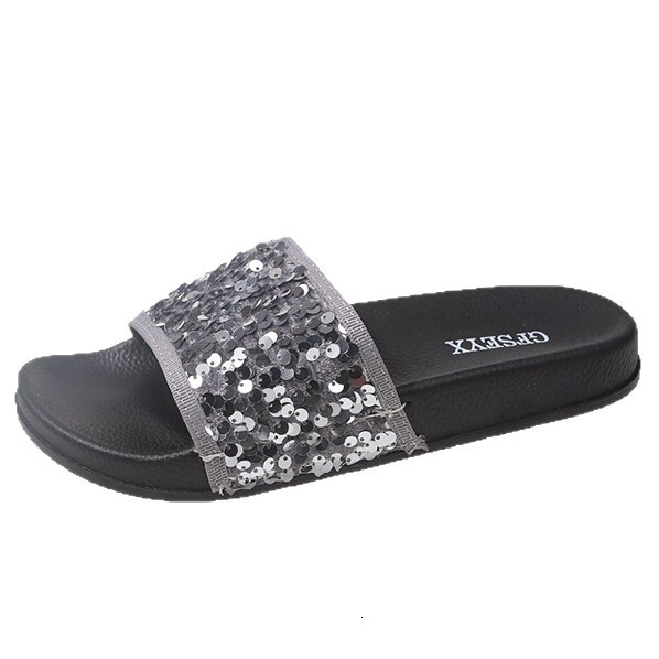 Ddmysports New Women S Summer Fashion Sequin Thick Soled Height Increasing Beach Non Slip Platform Slide Sandals Outdoor Shoes