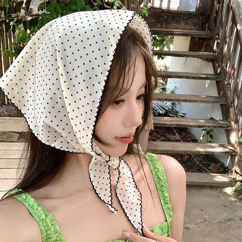Korean Sweet Neckerchief Polka Dot Headband Turban Fashion Fresh Small Scarf Thin Striped Triangular Hair Band Girls Headscarf 250723